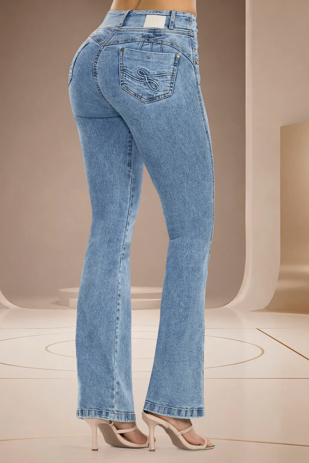 Jean Campana Índigo Tiro Alto Azul Frosted Claro – MÉXICO