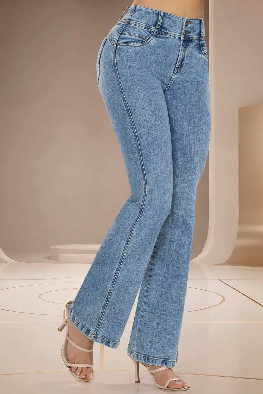 Jean Campana Índigo Tiro Alto Azul Frosted Claro – MÉXICO