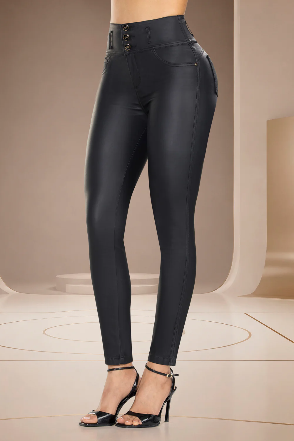 Pantalón Skinny Tiro Alto Negro Efecto Cuero – PANAMA